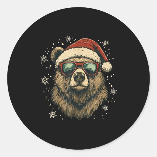 Grizzly Bear Santa Hat Funny Cute Animal Lover Chr Runder Aufkleber (Vorderseite)