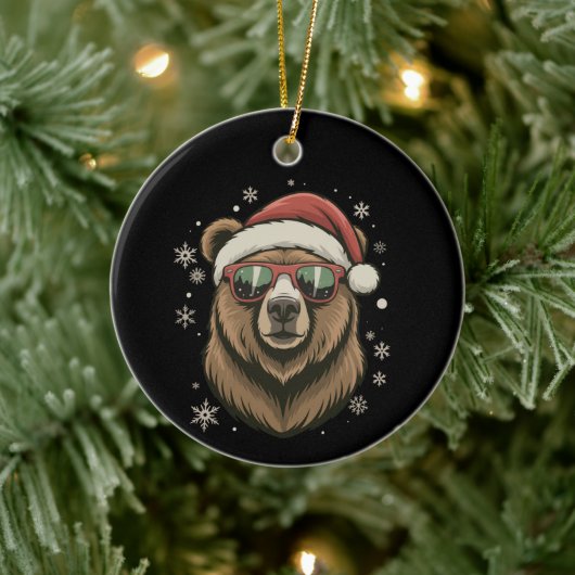 Grizzly Bear Santa Hat Funny Cute Animal Lover Keramik Ornament (Baum)