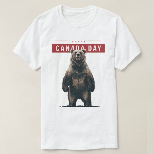 Grizzly Bear Stehend Happy Canada Day T-Shirt (Design vorne)