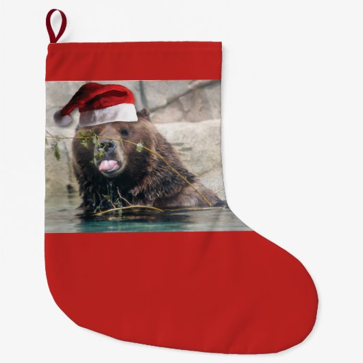 Grizzly Bear trägt einen Weihnachtsratthut Großer Weihnachtsstrumpf (Vorderseite)
