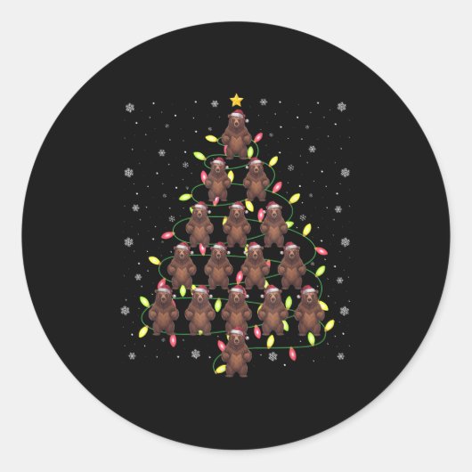 Grizzly Bear Weihnachtsbaum Lichter Ugly Swea Runder Aufkleber (Vorderseite)