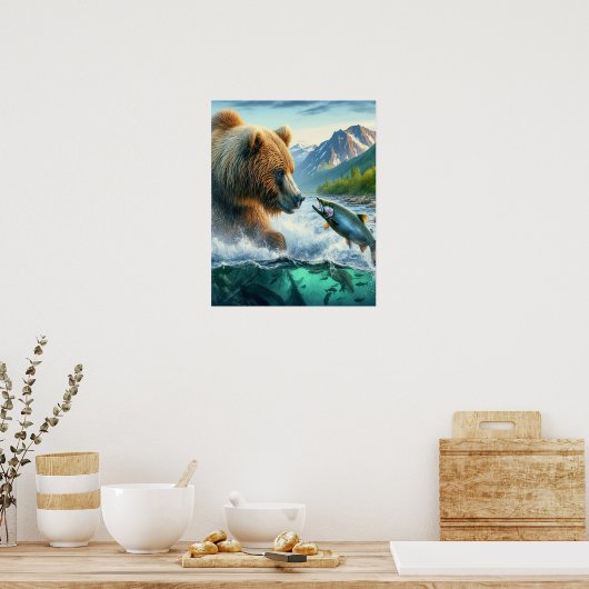 Grizzly Bears mit Forellenlachs 16x20 Poster (Küche)