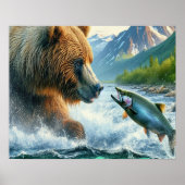 Grizzly Bears mit Forellenlachs 16x20 Poster (Vorne)