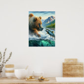Grizzly Bears mit Forellenlachs 18x24 Poster (Küche)