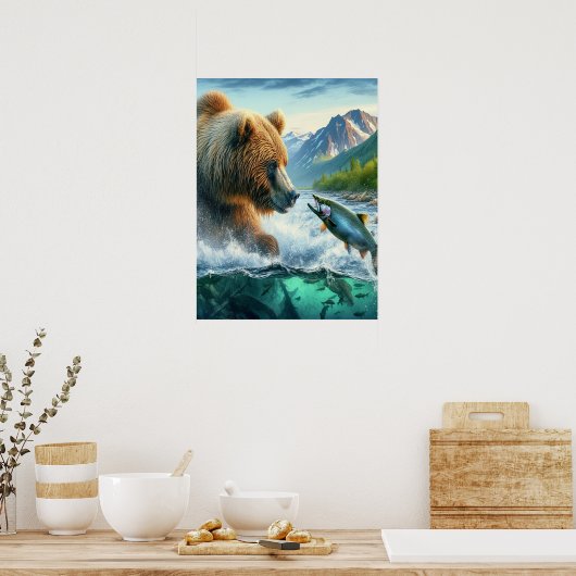 Grizzly Bears mit Forellenlachs 18x24 Poster (Küche)