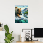 Grizzly Bears mit Forellenlachs 18x24 Poster (Heimbüro)