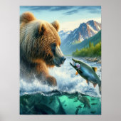 Grizzly Bears mit Forellenlachs 18x24 Poster (Vorne)
