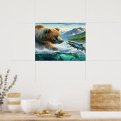 Grizzly Bears mit Forellenlachs 24x18 Poster (Küche)