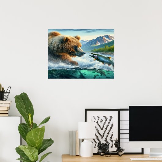 Grizzly Bears mit Forellenlachs 24x18 Poster (Heimbüro)