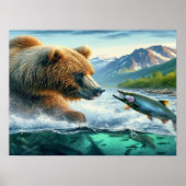 Grizzly Bears mit Forellenlachs 24x18 Poster (Vorne)