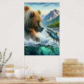 Grizzly Bears mit Forellenlachs 24x36 Poster (Küche)