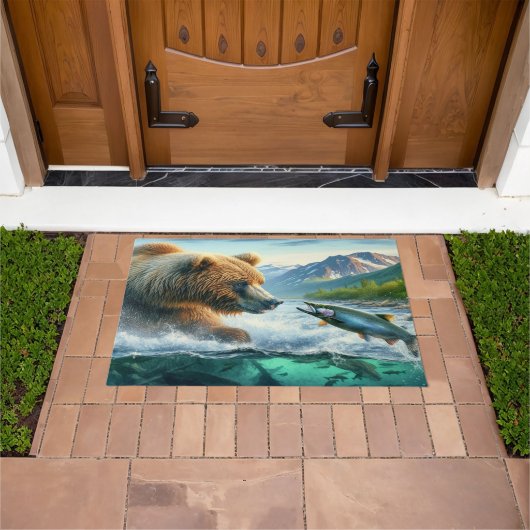 Grizzly Bears mit Forellenlachs 36x24 Fußmatte (Außenbereich)