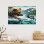 Grizzly Bears mit Forellenlachs 36x24 Poster (Küche)