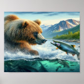 Grizzly Bears mit Forellenlachs 8x10 Poster (Vorne)