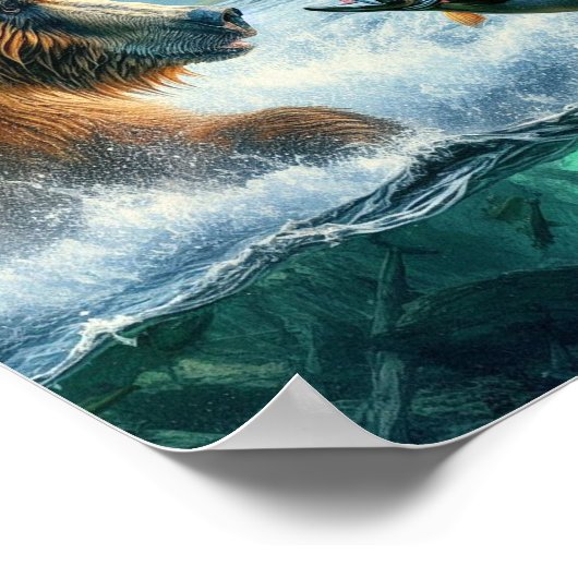 Grizzly Bears mit Forellenlachs 8x10 Poster (Ecke)