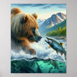 Grizzly Bears mit Forellenlachs 8x10 Poster