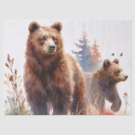 Grizzly Bears Watercolor Woods Seidenpapier