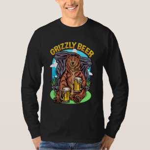 Grizzly Bier  Bär trinkt Bier Wochenend-Camping  T-Shirt