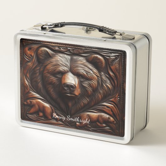 Grizzly Fury aus Leder Metall Brotdose (Rückseite)