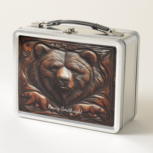 Grizzly Fury aus Leder Metall Brotdose (Vorderseite)