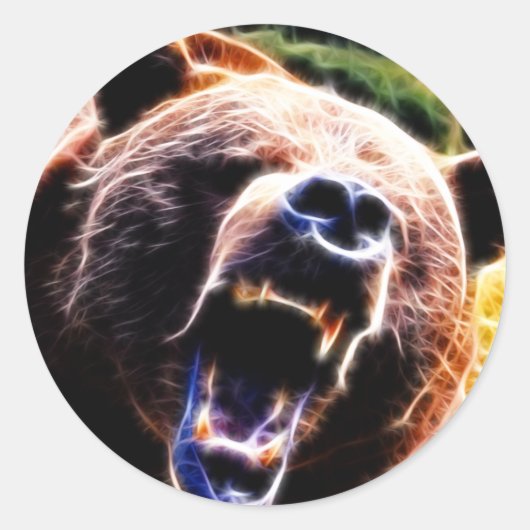 Grizzly Roar Runder Aufkleber (Vorderseite)