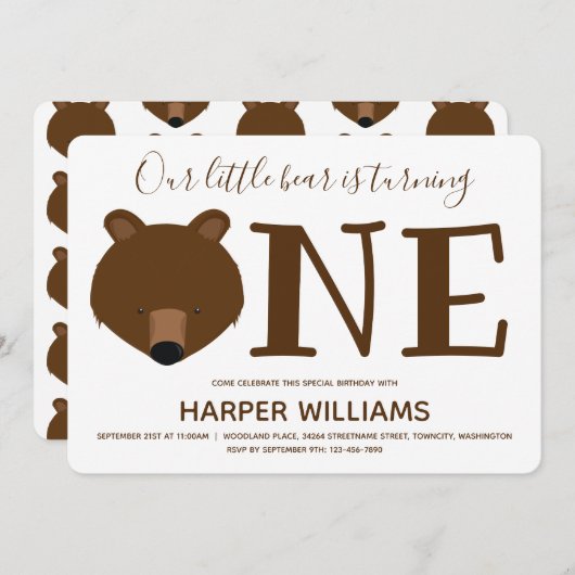 Grizzlybär 1 Tier 1 Geburtstag Einladung (Vorne/Hinten)