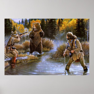 Grizzlybär-Attacken auf Pioniere Wilde Natur Poster