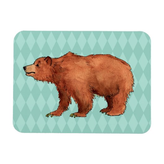 Grizzlybär auf aquamarinem Rautenmuster Magnet (Horizontal)