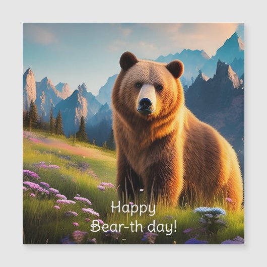 Grizzlybär auf dem Berg Geburtstag Magnetkarte (Vorderseite)