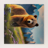 Grizzlybär auf dem Berg in Blume Puzzle (Horizontal)