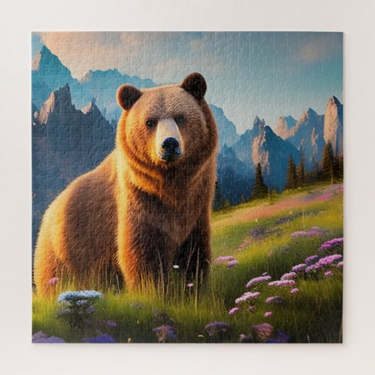 Grizzlybär auf dem Berg in Blume Puzzle (Vertikal)