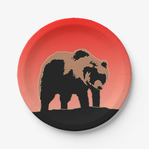 Grizzlybär bei Sonnenuntergang - Original Wildlife Pappteller