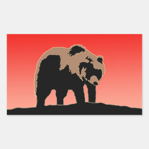 Grizzlybär bei Sonnenuntergang - Original Wildlife Rechteckiger Aufkleber