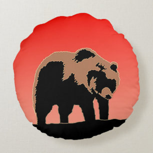 Grizzlybär bei Sonnenuntergang - Original Wildlife Rundes Kissen