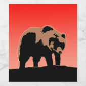 Grizzlybär bei Sonnenuntergang - Original Wildlife Weinetikett (Einzelnes Label)
