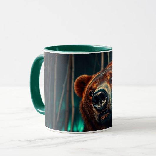Grizzlybär, Birches und Aurora Art Tasse (Vorderseite Links)