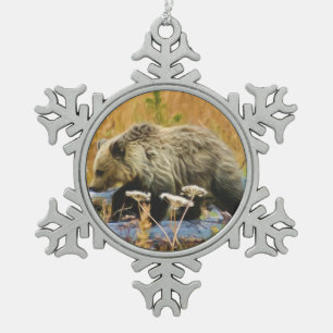 Grizzlybär CUB Schneeflocken Zinn-Ornament