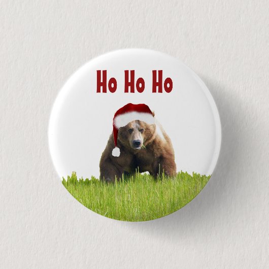 Grizzlybär des Knopfes w/Christmas Button (Vorderseite)