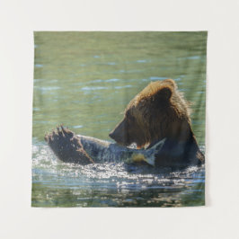 Grizzlybär Ein Lachs gefangen Wandteppich