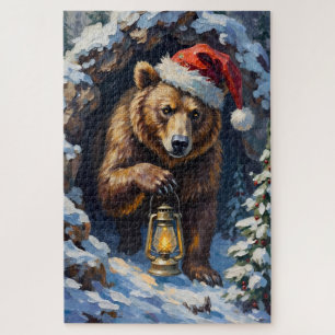 Grizzlybär erwacht aus Weihnachtsschlaf Mütze Puzzle