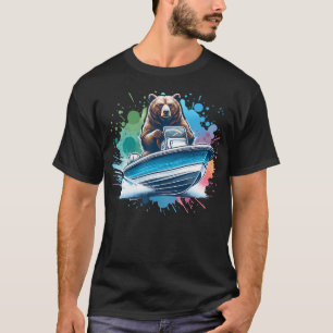 Grizzlybär fährt Speedboot Grafikdesign T-Shirt