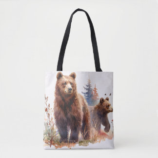 Grizzlybär-Familie Aquarell - Ländlicher Spazierga Tasche