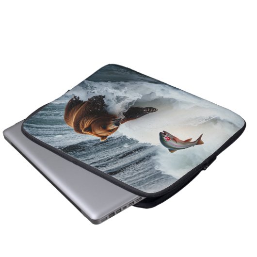 Grizzlybär fängt Lachs Laptopschutzhülle (Vorne Knopf)