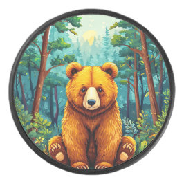 Grizzlybär im Wald Eishockey Puck