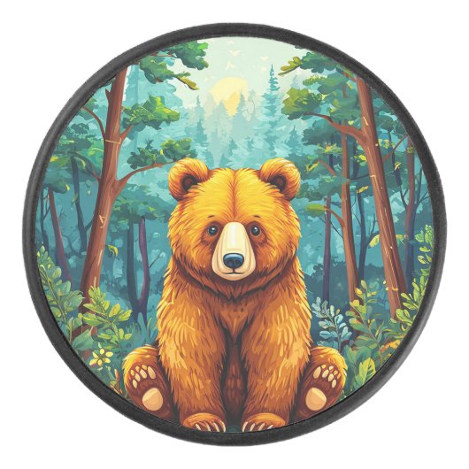Grizzlybär im Wald Eishockey Puck (Vorderseite)