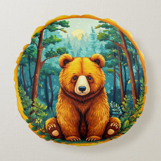 Grizzlybär im Wald Rundes Kissen (Vorderseite)