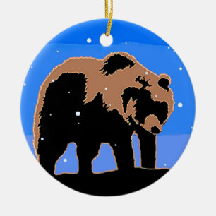 Grizzlybär im Winter - Original Wildlife Art Keramik Ornament