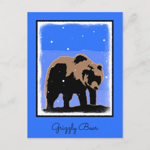 Grizzlybär im Winter - Original Wildlife Art Postkarte
