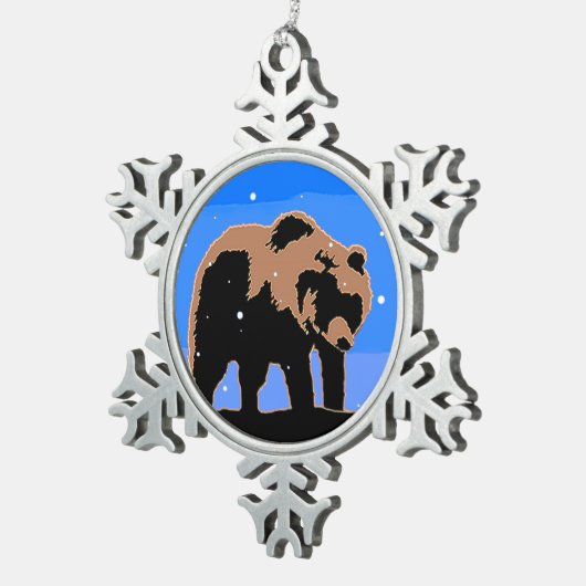 Grizzlybär im Winter - Original Wildlife Art Schneeflocken Zinn-Ornament (Rechts)