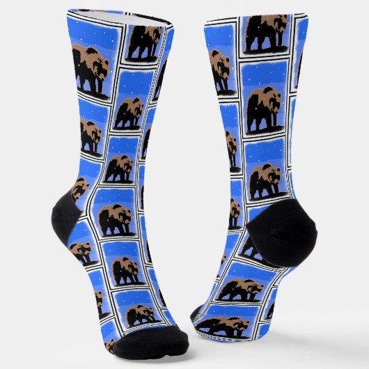 Grizzlybär im Winter - Original Wildlife Art Socken (Gewinkelt)